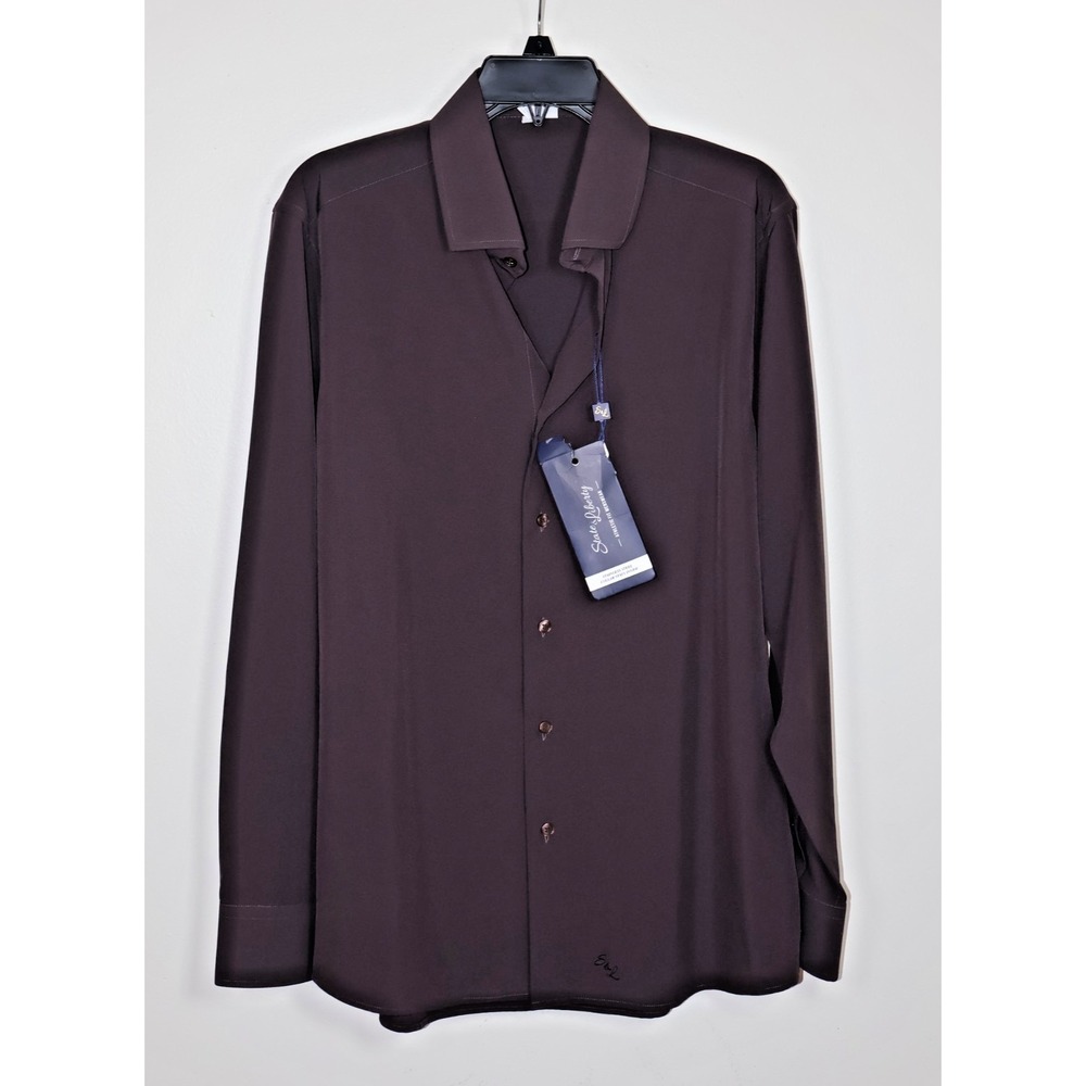 State & Liberty Shirt Large Brown Button Down Athletic Fit Stretch Performance